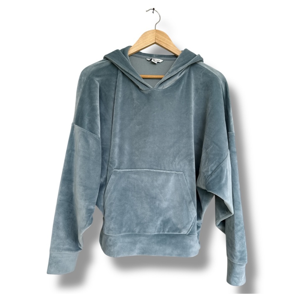 American Eagle Spa Blue Velour Cropped Pullover Hoodie Size Small - Picture 1 of 11